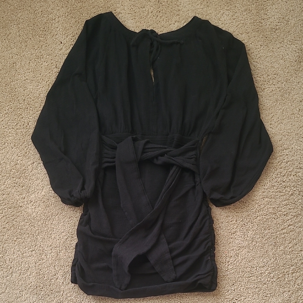 Black Long Sleeve Dress with Waist Tie